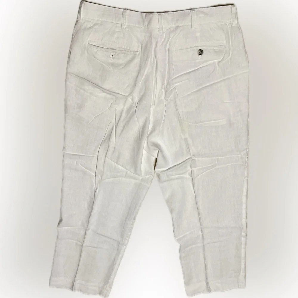 🍄Alan Flusser Pants Mens Linen Rayon Blend Beachy Tropical Pleated 36 x 25